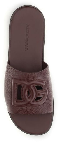 Dolce & Gabbana Brown Calf Leather Bos Taurus Flat Sandals