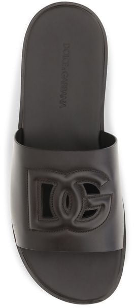 Dolce & Gabbana Brown Calf Leather Bos Taurus Flat Sandals