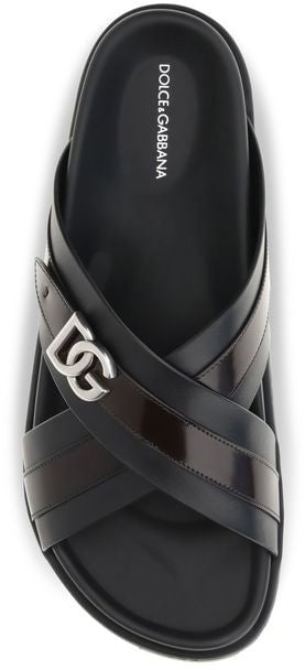 Dolce & Gabbana Black Calf Leather Bos Taurus Sandals