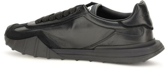 Dolce & Gabbana Black Calf Leather Bos Taurus Athletic Sneakers
