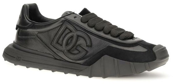 Dolce & Gabbana Black Calf Leather Bos Taurus Athletic Sneakers