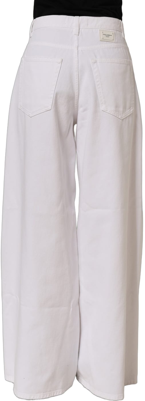 Dolce & Gabbana White Cotton Stretch Wide Leg Denim Jeans