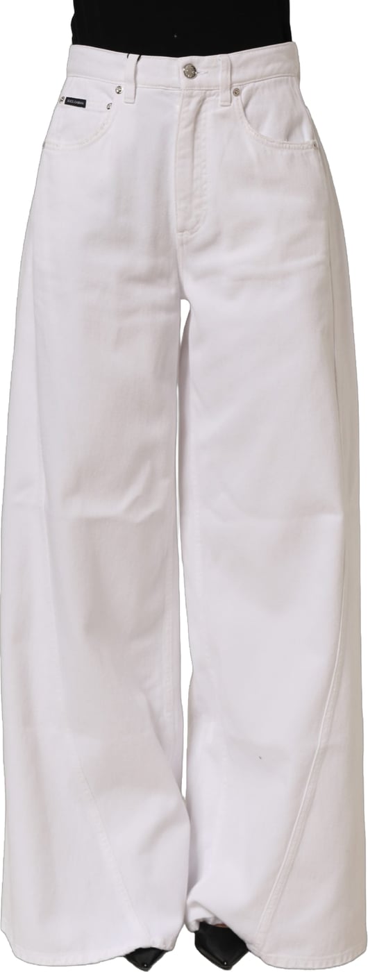 Dolce & Gabbana White Cotton Stretch Wide Leg Denim Jeans