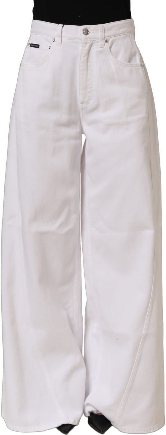 Dolce & Gabbana White Cotton Stretch Wide Leg Denim Jeans