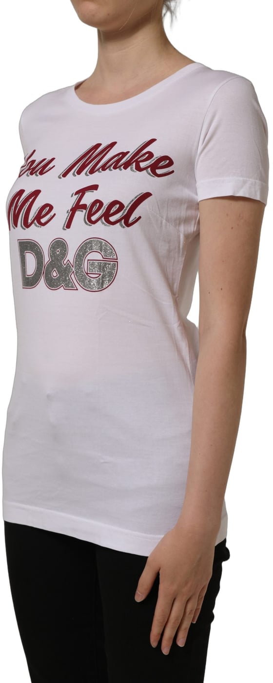 Dolce & Gabbana White Graphic Print Cotton Crew Neck T-shirt