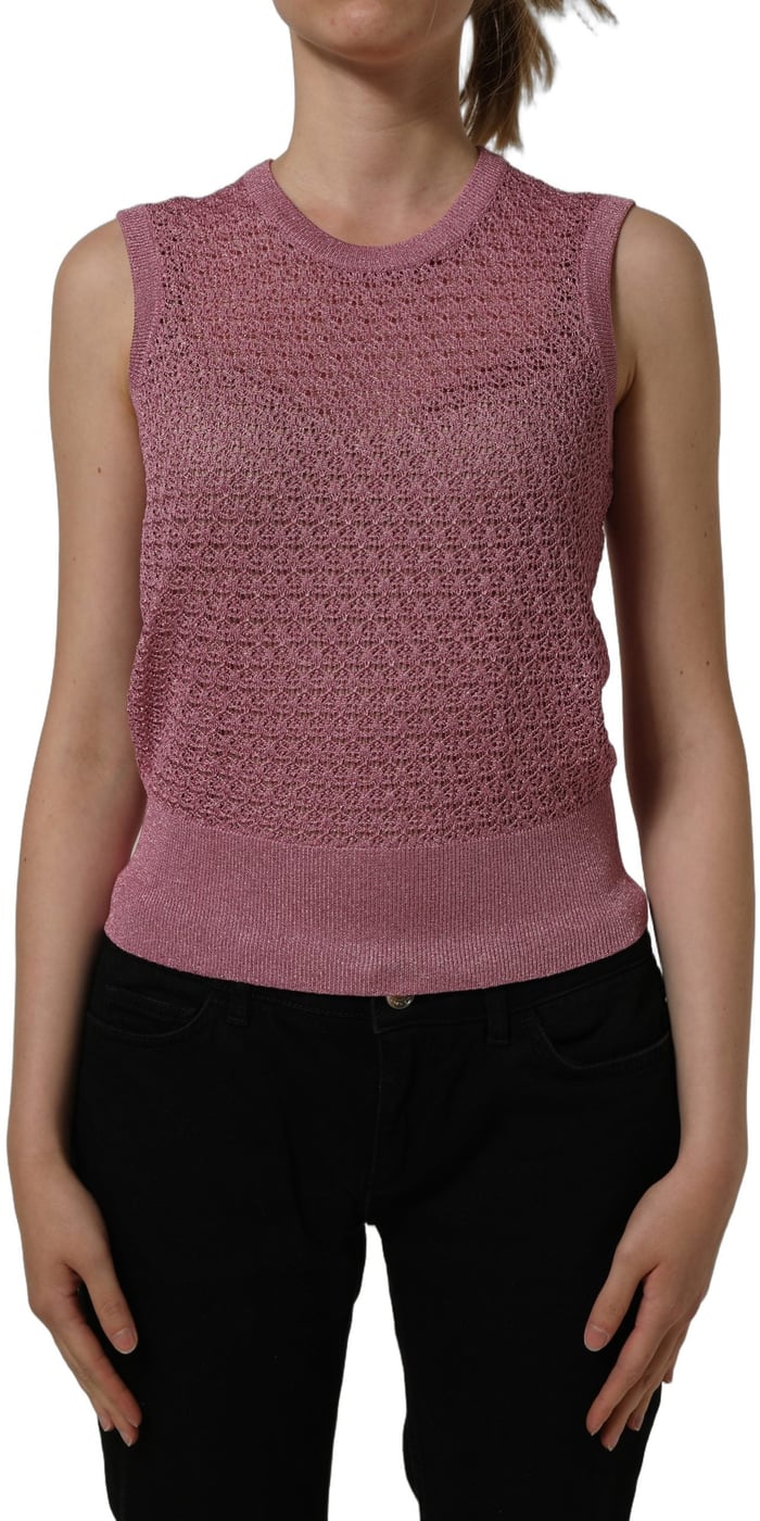 Dolce & Gabbana Pink Sheer Mesh Crew Neck Sleeveless Tank Top