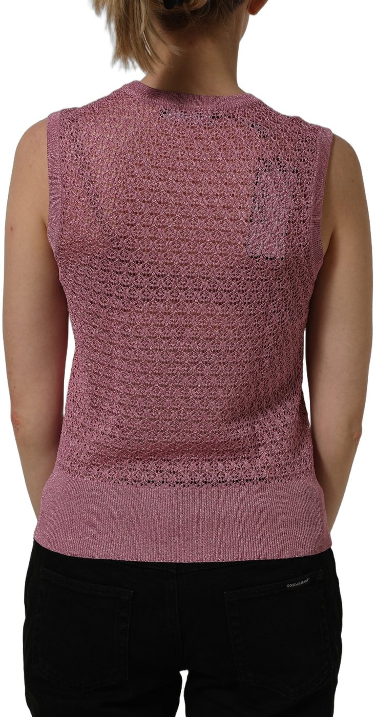 Dolce & Gabbana Pink Sheer Mesh Crew Neck Sleeveless Tank Top