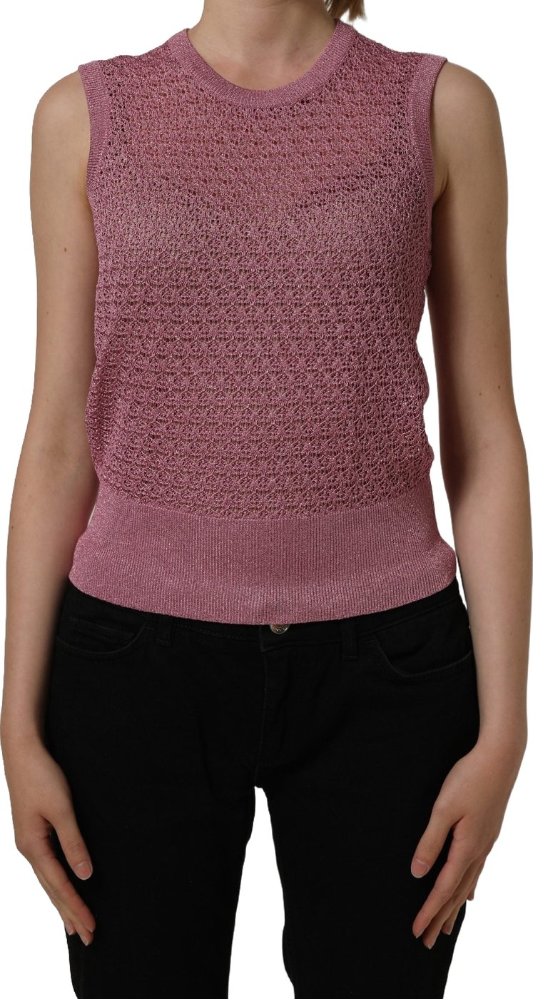 Dolce & Gabbana Pink Sheer Mesh Crew Neck Sleeveless Tank Top
