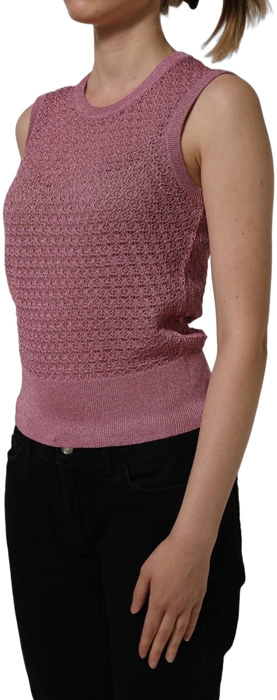 Dolce & Gabbana Pink Sheer Mesh Crew Neck Sleeveless Tank Top
