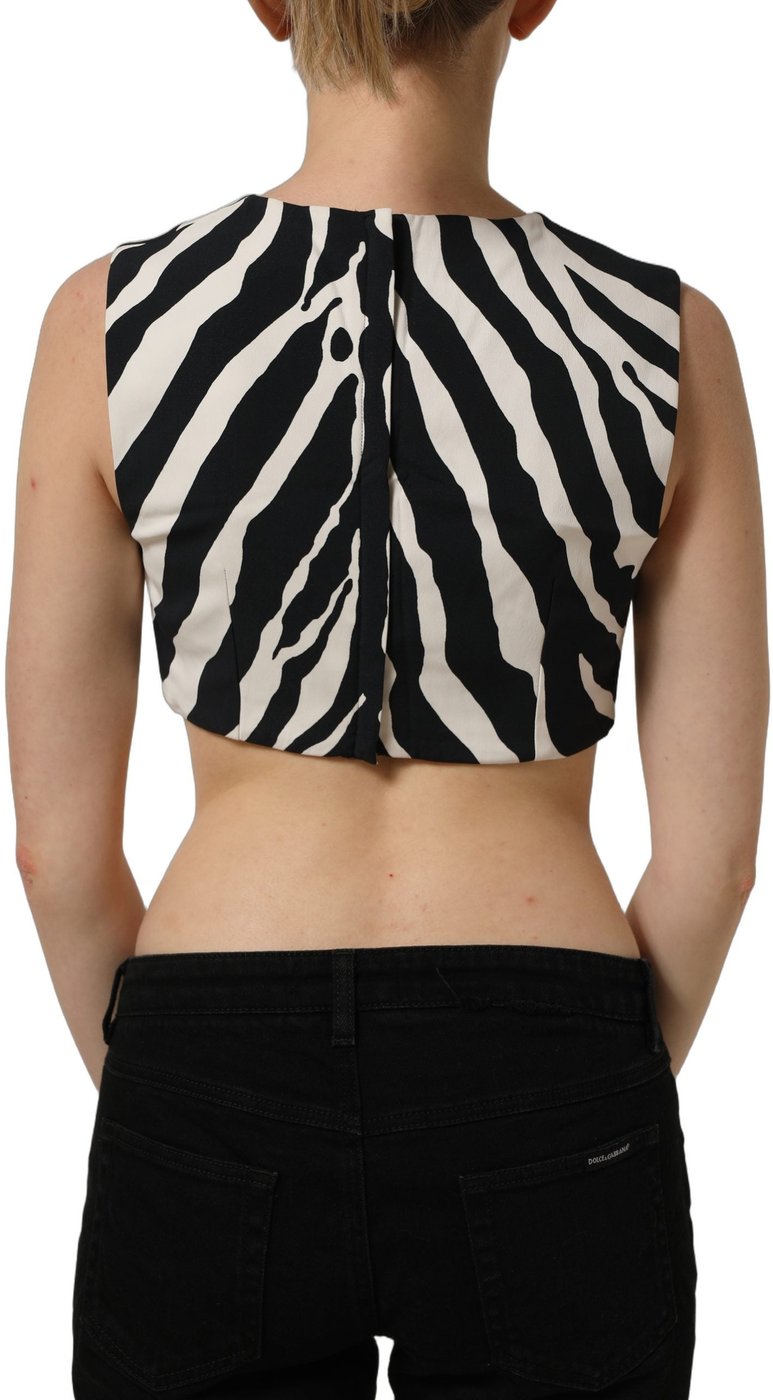 Dolce & Gabbana Black White Zebra Sleeveless Cropped Tank Top