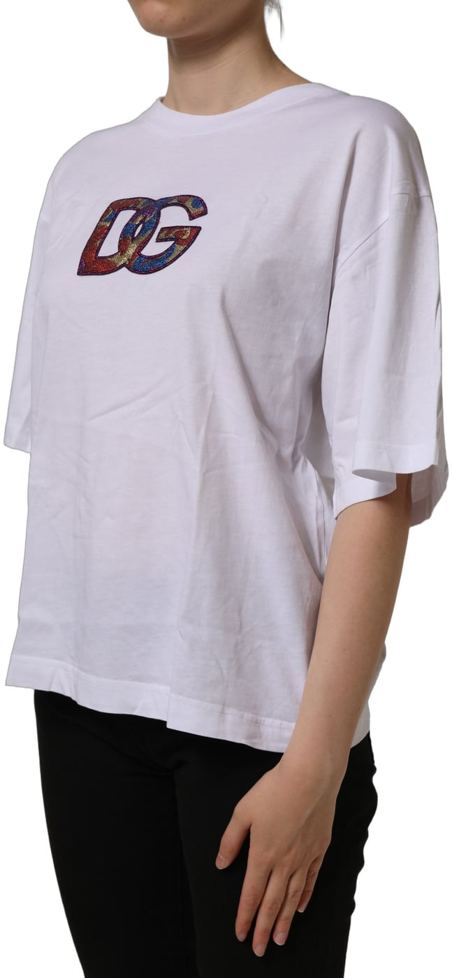 Dolce & Gabbana White Logo Patch Cotton Crew Neck T-shirt