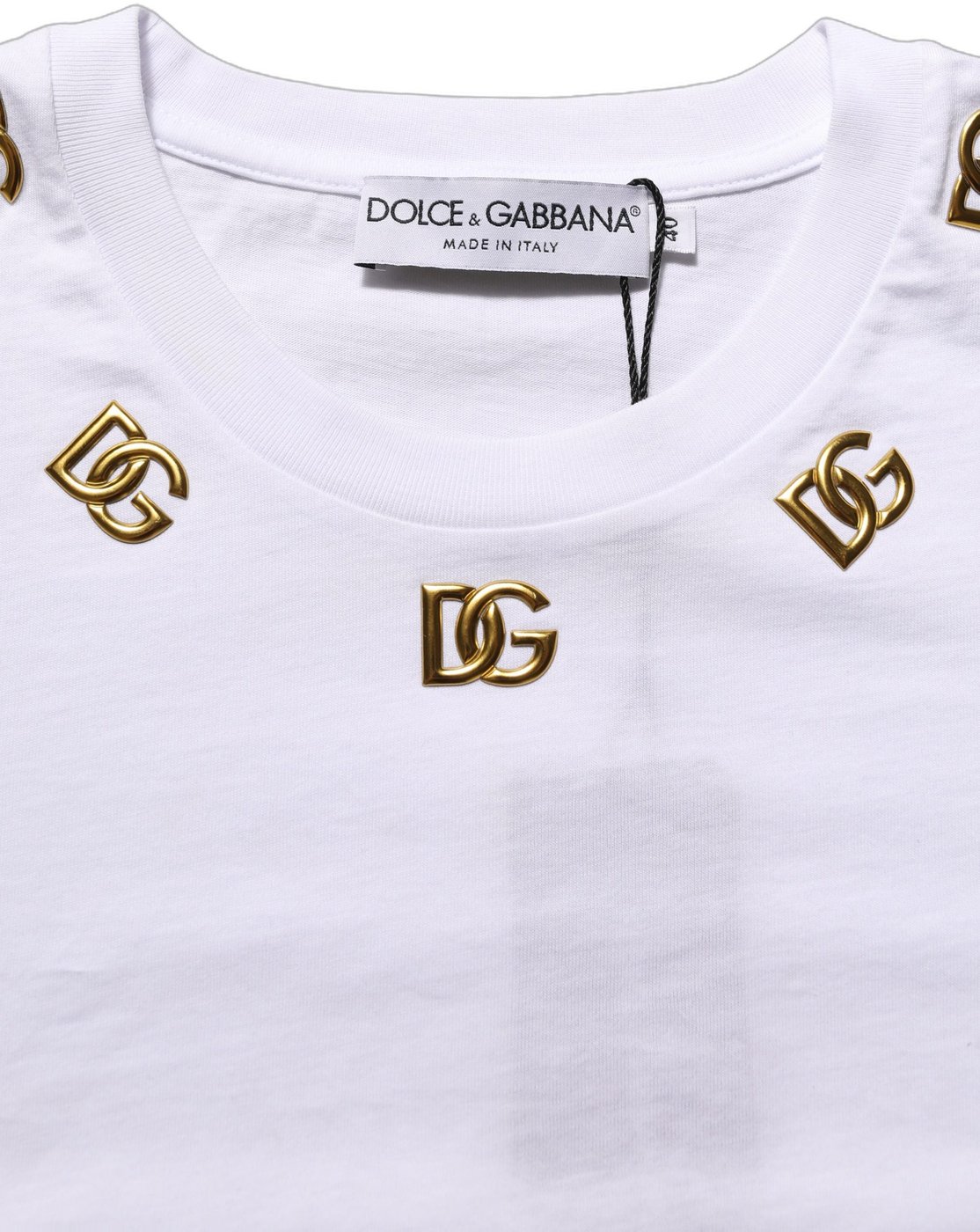 Dolce & Gabbana White Cotton Gold DG Logo Crew Neck T-shirt