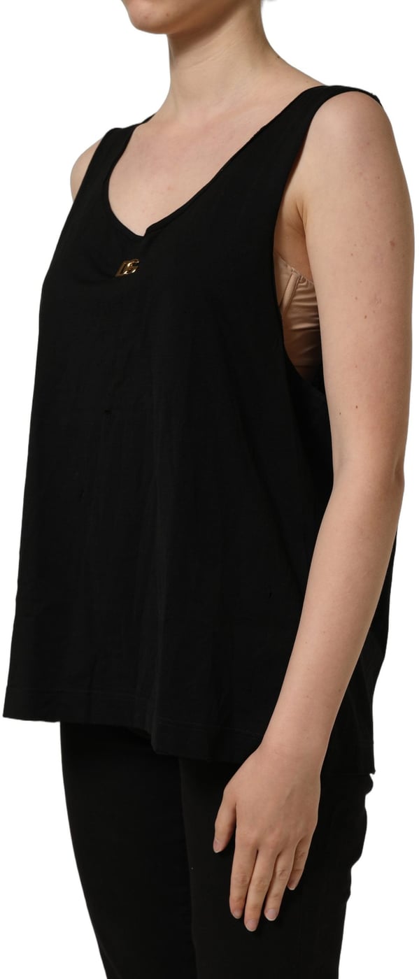 Dolce & Gabbana Black Gold DG Logo Cotton Sleeveless Tank Top