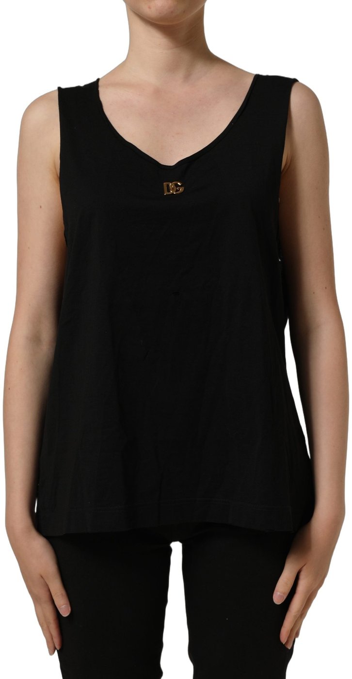 Dolce & Gabbana Black Gold DG Logo Cotton Sleeveless Tank Top
