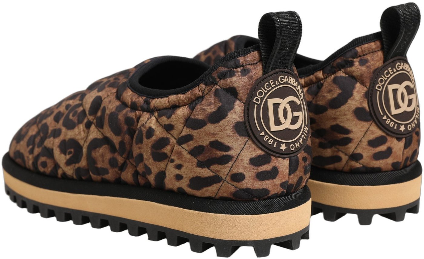 Dolce & Gabbana Brown Leopard Print Quilted Men Sneakers Shoes