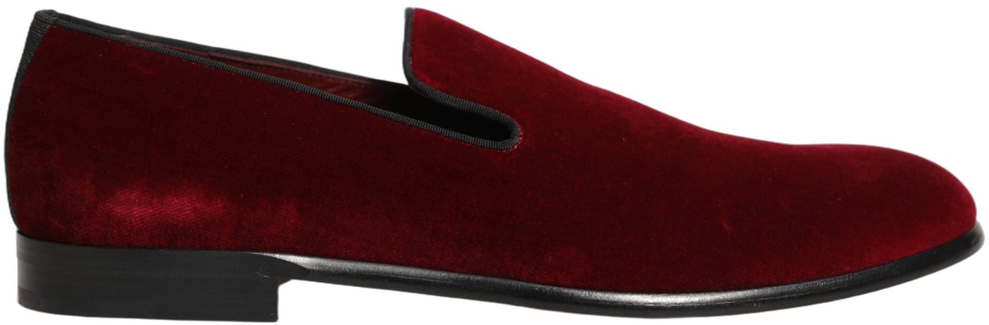 Dolce & Gabbana Maroon Velvet Slip On Men Dress Loafers Shoes