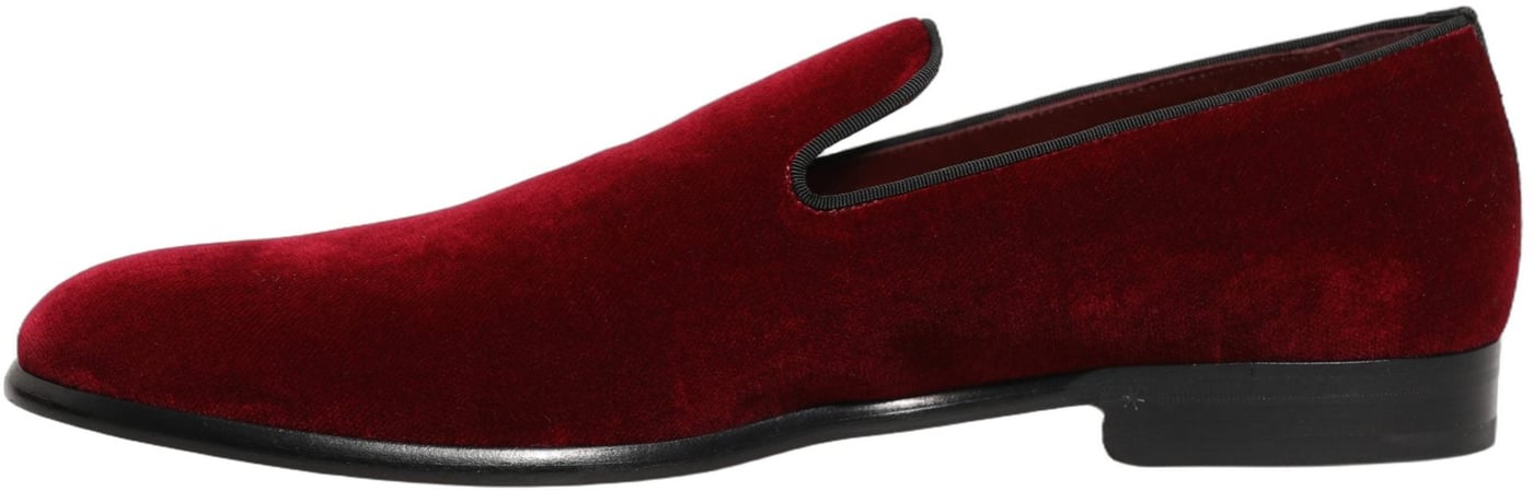 Dolce & Gabbana Maroon Velvet Slip On Men Dress Loafers Shoes