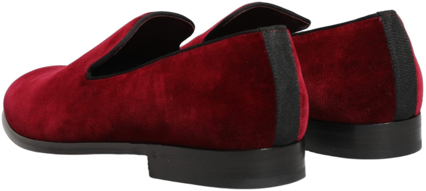 Dolce & Gabbana Maroon Velvet Slip On Men Dress Loafers Shoes
