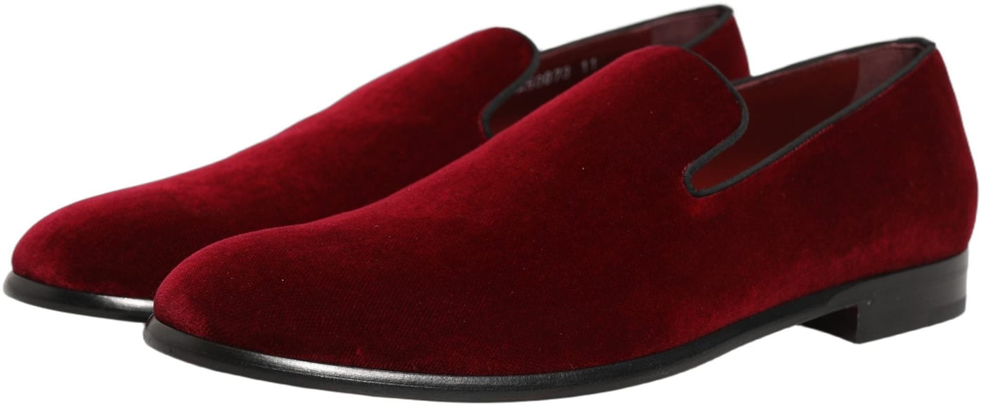 Dolce & Gabbana Maroon Velvet Slip On Men Dress Loafers Shoes