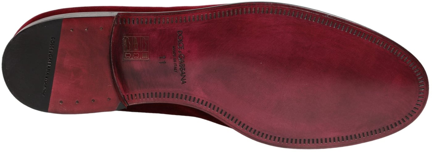 Dolce & Gabbana Maroon Velvet Slip On Men Dress Loafers Shoes