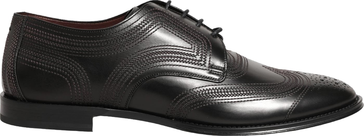 Dolce & Gabbana Black Embroidered Leather Derby Dress Shoes