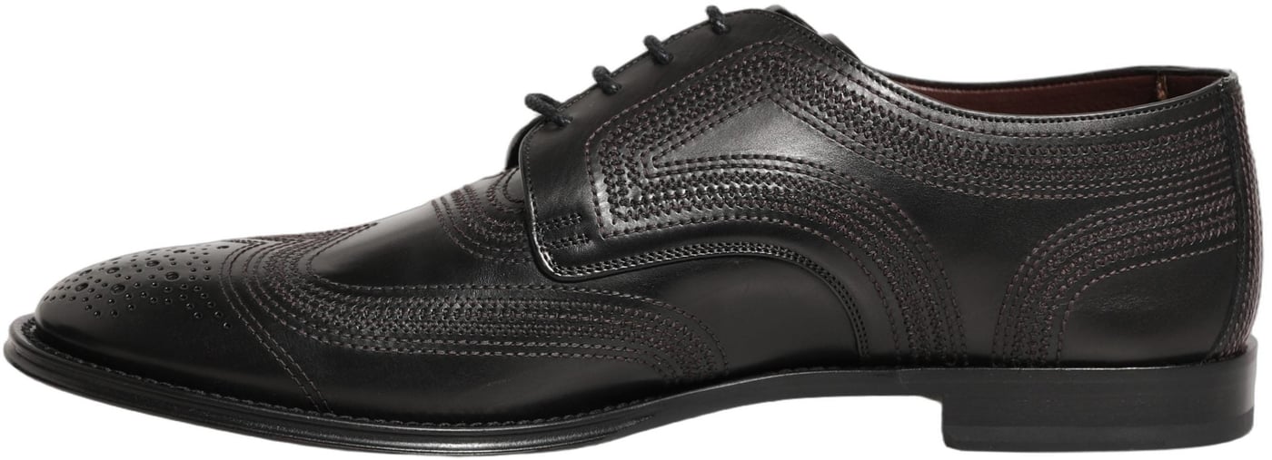 Dolce & Gabbana Black Embroidered Leather Derby Dress Shoes
