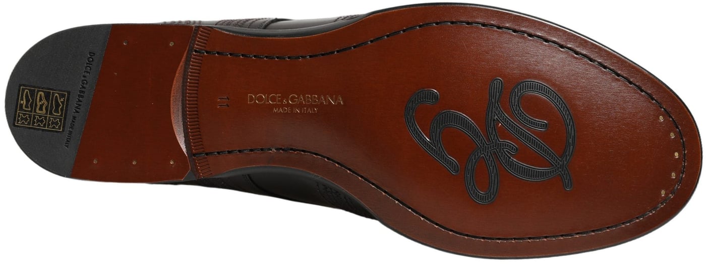 Dolce & Gabbana Black Embroidered Leather Derby Dress Shoes