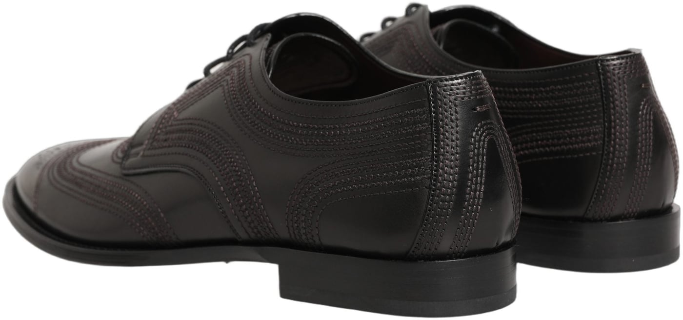 Dolce & Gabbana Black Embroidered Leather Derby Dress Shoes