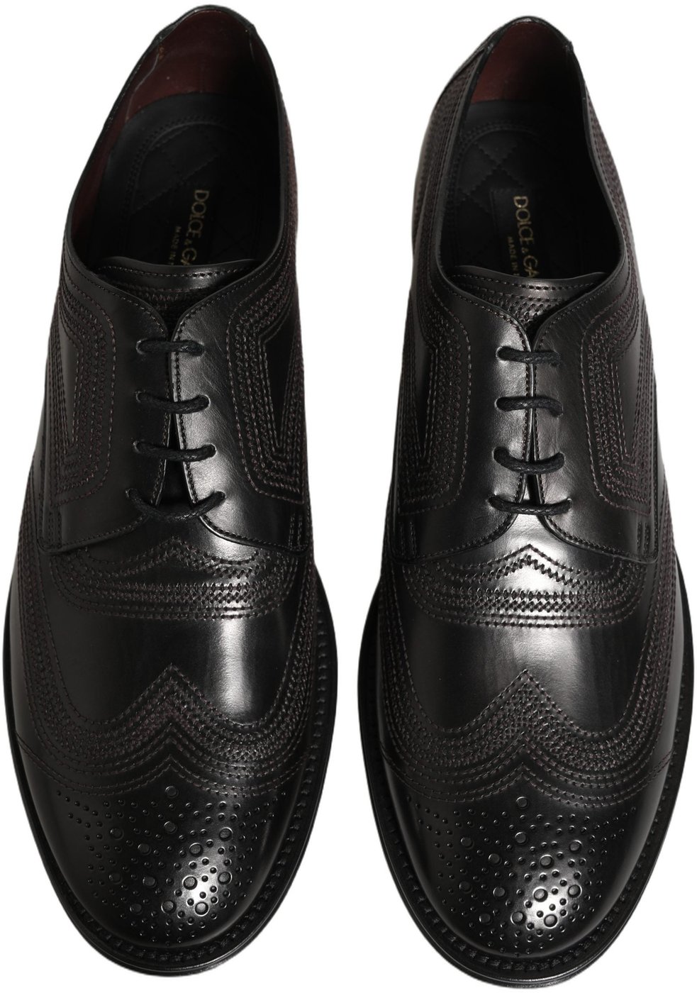 Dolce & Gabbana Black Embroidered Leather Derby Dress Shoes