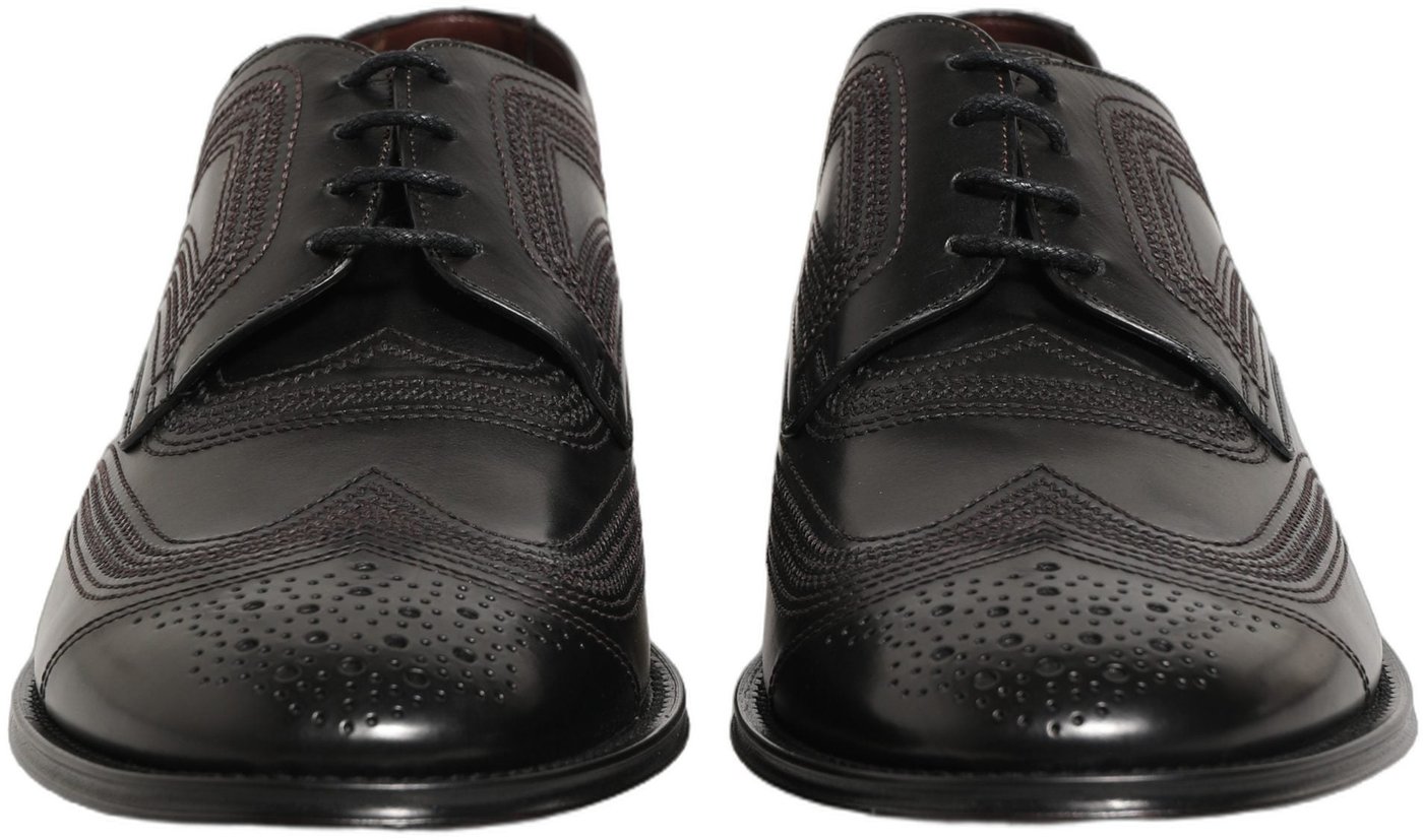 Dolce & Gabbana Black Embroidered Leather Derby Dress Shoes