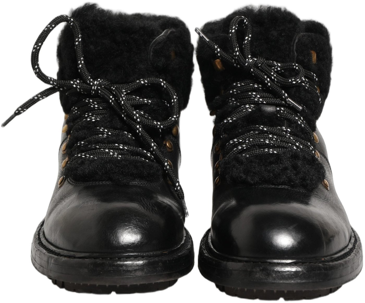 Dolce & Gabbana Black Trekking Fur Lace Leather Boots Shoes