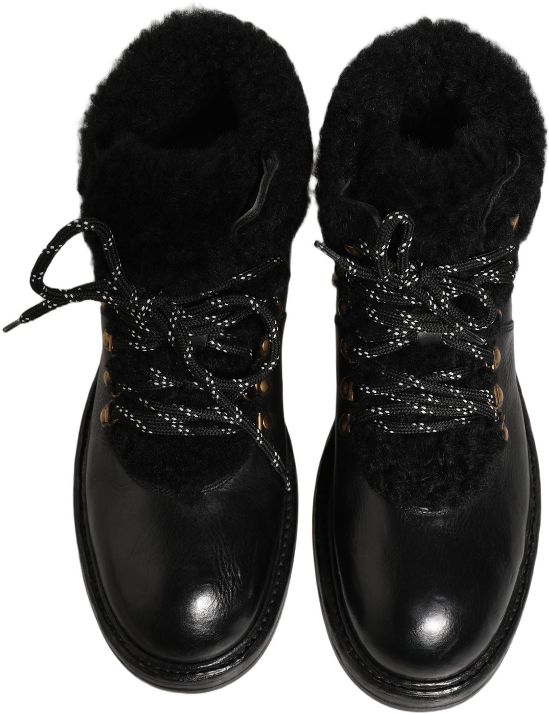 Dolce & Gabbana Black Trekking Fur Lace Leather Boots Shoes