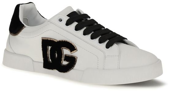 White Leather Black Suede Accent Sneakers