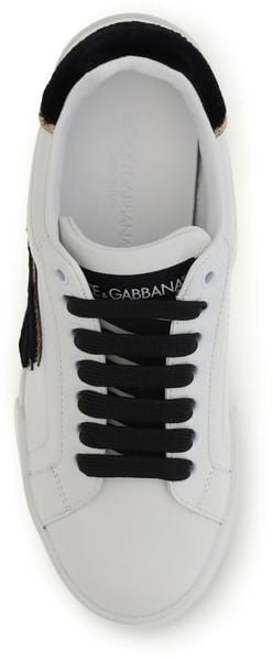 White Leather Black Suede Accent Sneakers