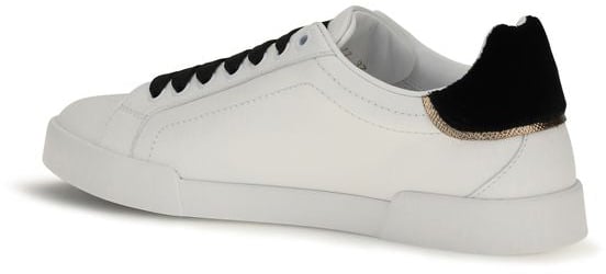 White Leather Black Suede Accent Sneakers