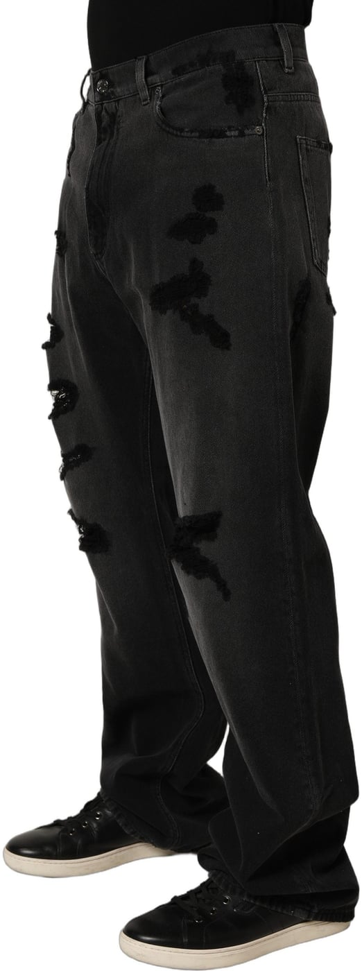 Dolce & Gabbana Dark Gray Distressed Oversize Men Denim Jeans