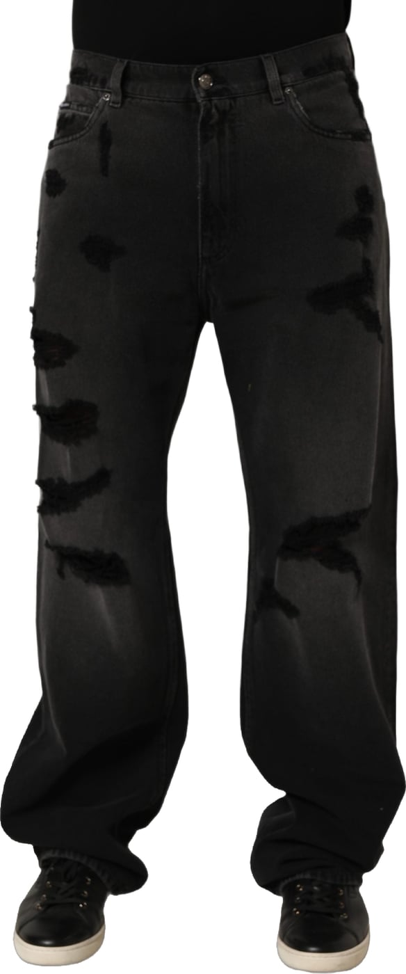 Dolce & Gabbana Dark Gray Distressed Oversize Men Denim Jeans