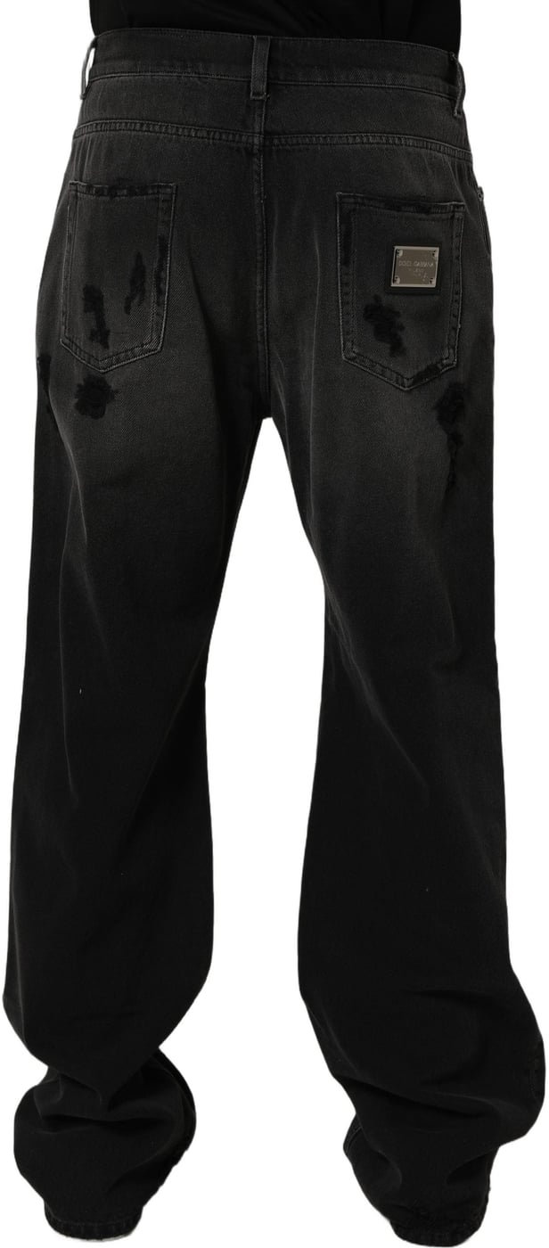 Dolce & Gabbana Dark Gray Distressed Oversize Men Denim Jeans