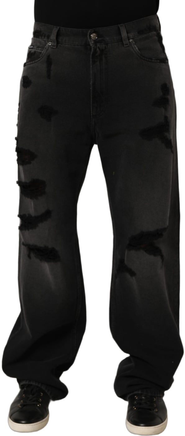 Dolce & Gabbana Dark Gray Distressed Oversize Men Denim Jeans