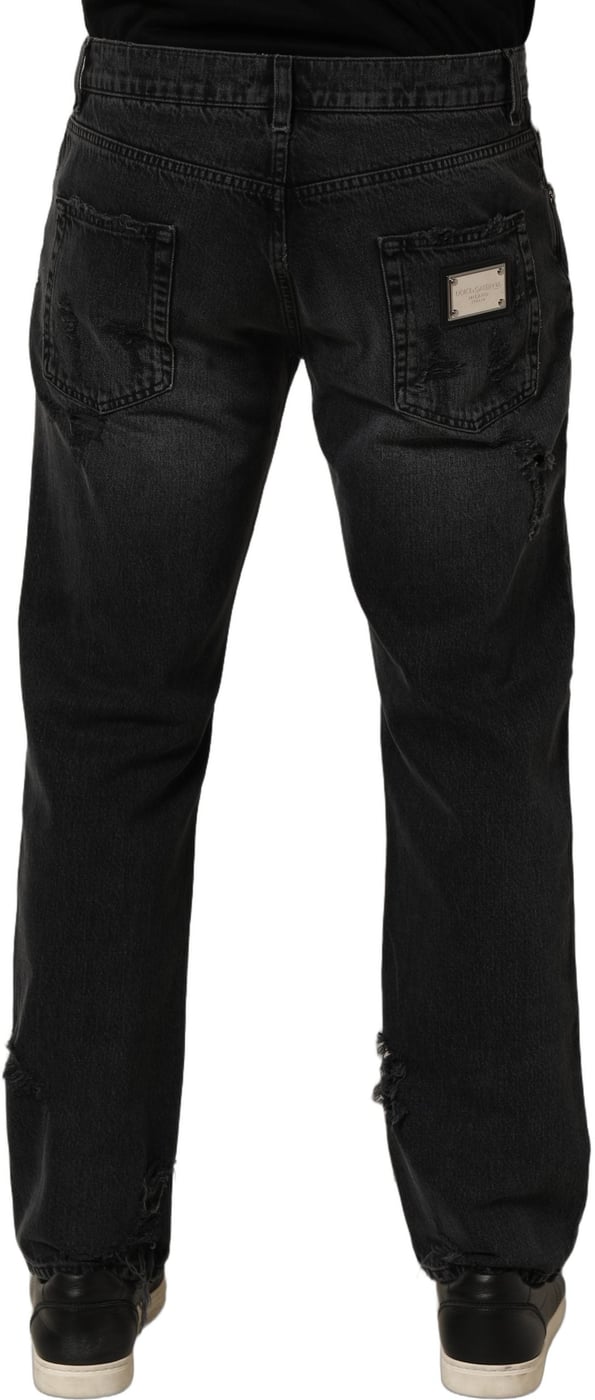 Dolce & Gabbana Dark Gray Cotton Ripped Men Denim Jeans