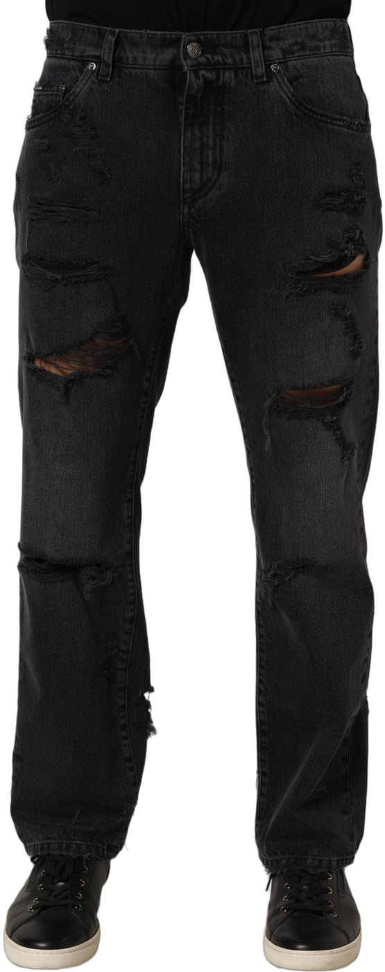 Dolce & Gabbana Dark Gray Cotton Ripped Men Denim Jeans