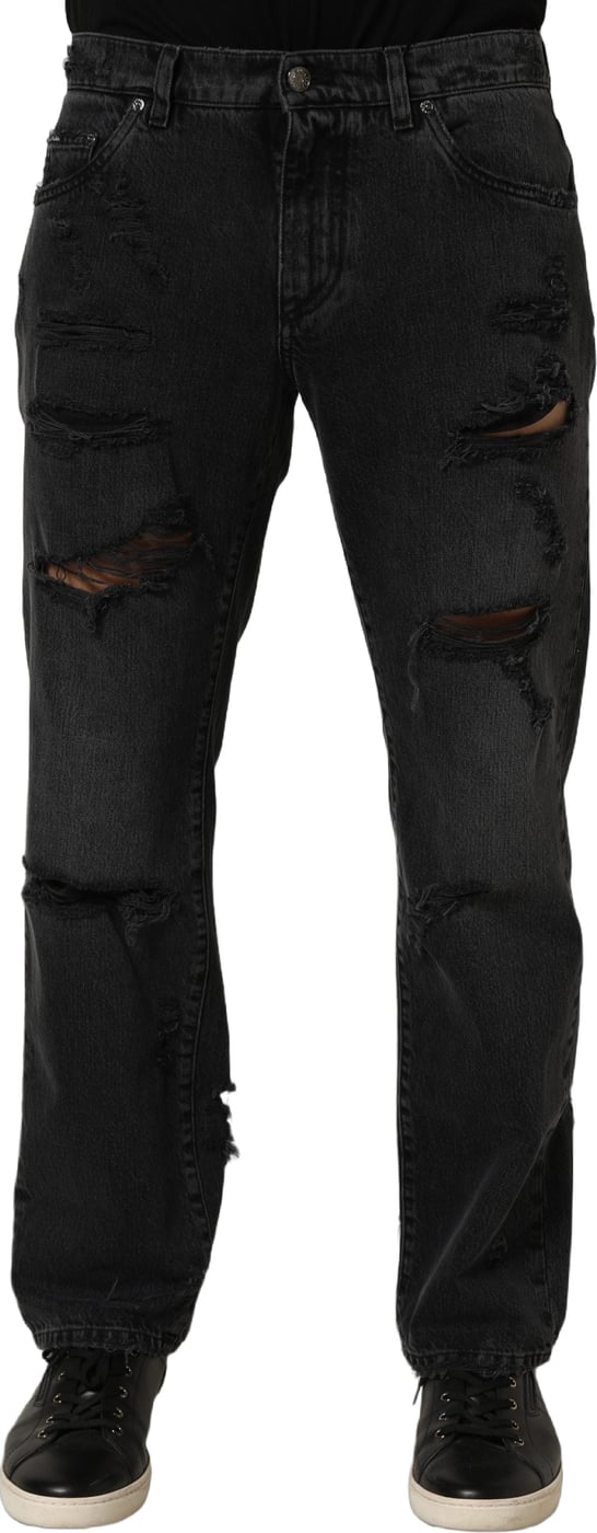 Dolce & Gabbana Dark Gray Cotton Ripped Men Denim Jeans