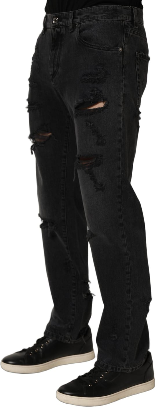 Dolce & Gabbana Dark Gray Cotton Ripped Men Denim Jeans