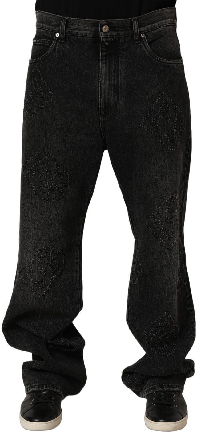 Dolce & Gabbana Dark Gray Cotton WideLeg Oversize Denim Jeans