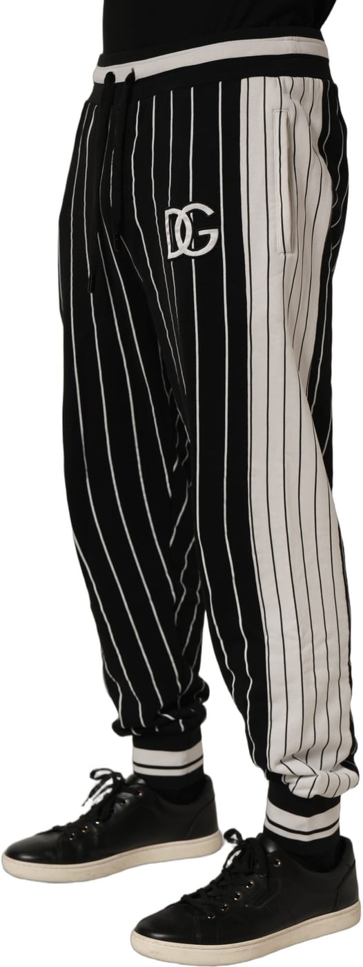 Dolce & Gabbana Black Striped DG Patch Men Sweatpants Pants
