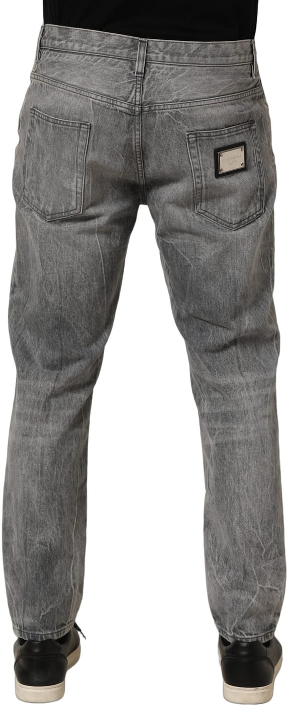 Dolce & Gabbana Grey Distressed Straight Leg Men Denim Jeans