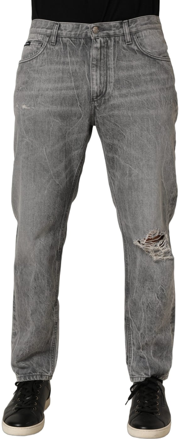 Dolce & Gabbana Grey Distressed Straight Leg Men Denim Jeans