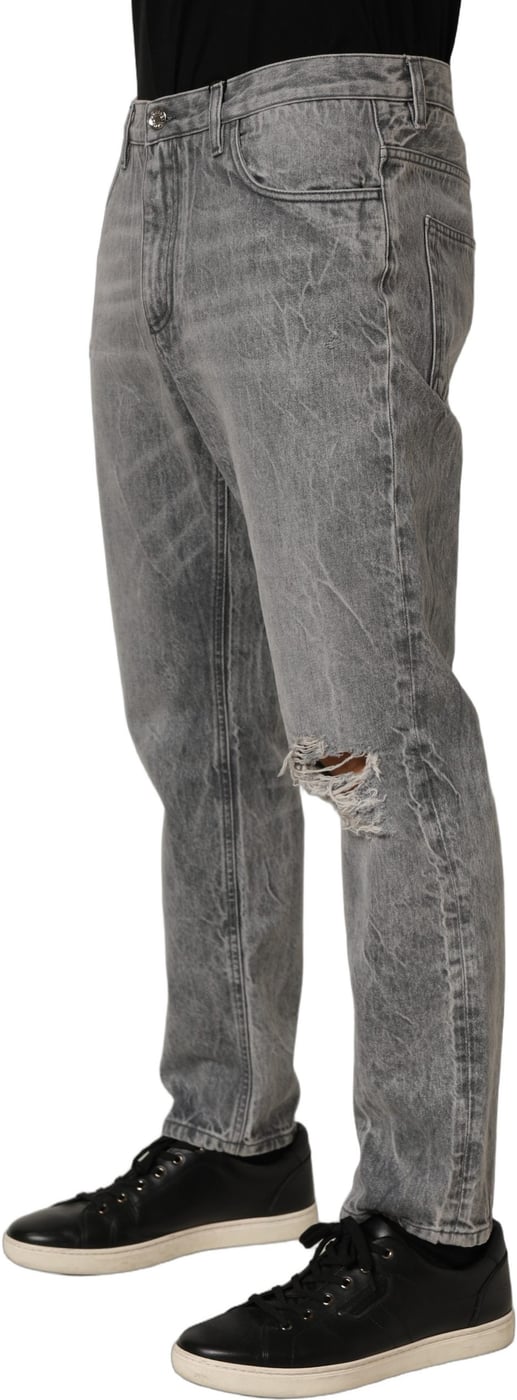 Dolce & Gabbana Grey Distressed Straight Leg Men Denim Jeans