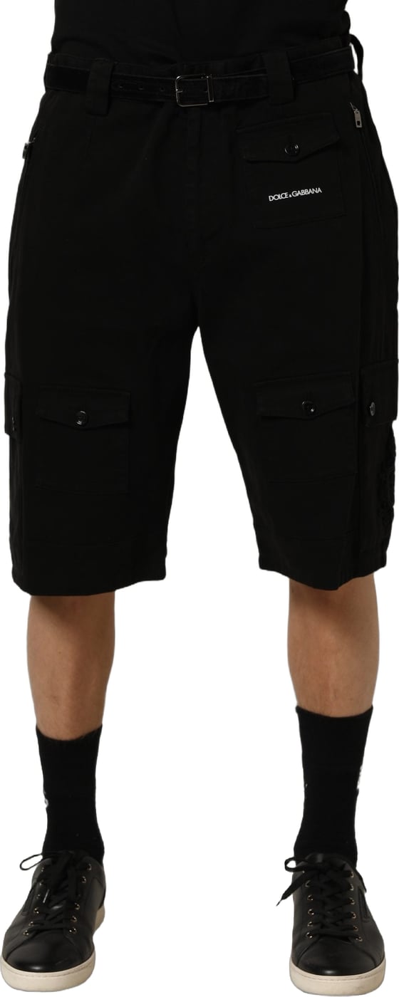 Dolce & Gabbana Black Cotton Mid Waist Men Cargo Shorts
