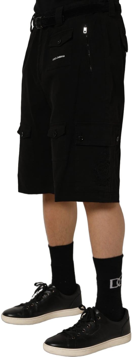 Dolce & Gabbana Black Cotton Mid Waist Men Cargo Shorts